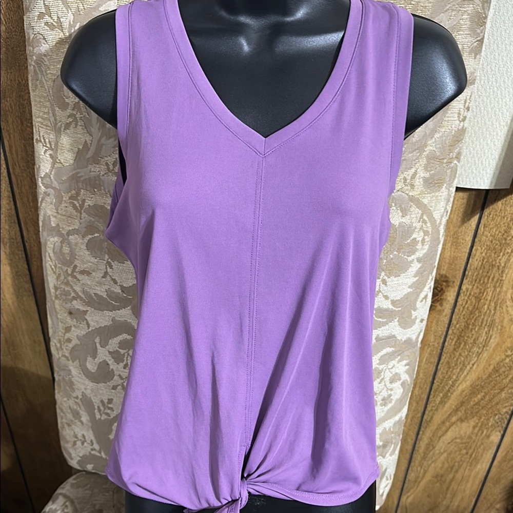 Purple Sleeveless Tie Front Tank Top